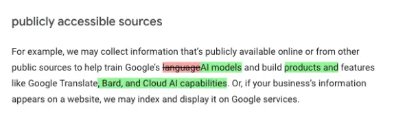 Atualizações do Google: Google pode usar qualquer informação pública disponível para treinar seus vários produtos e serviços de IA.